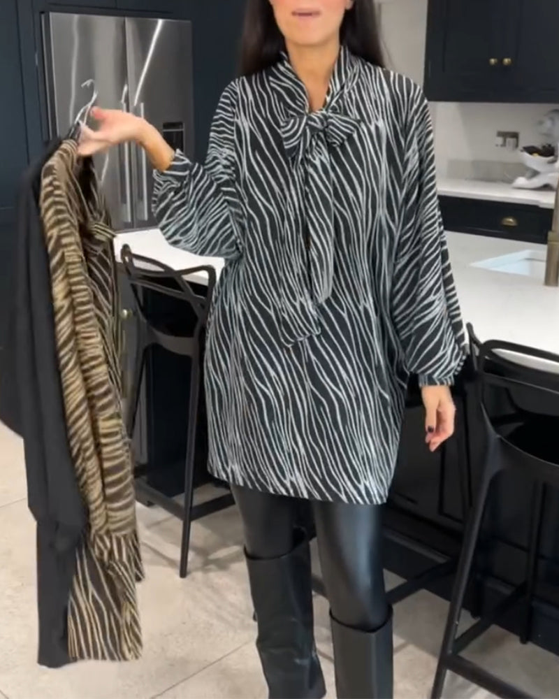 Blouse à imprimé zèbre et manches longues