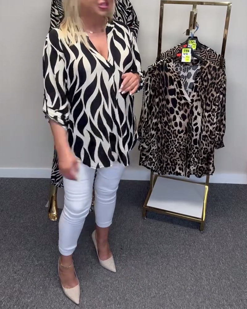 Blouse décontractée imprimée à col en V