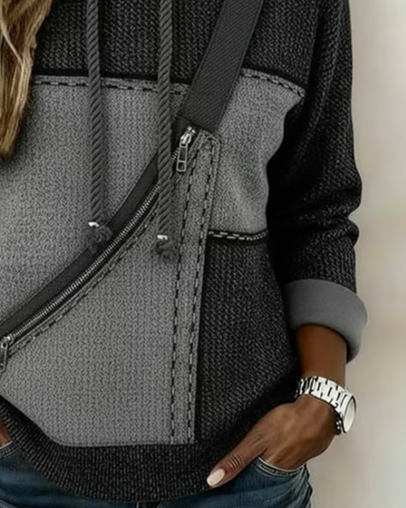 Sweat À Capuche Élégant À Blocs De Couleurs