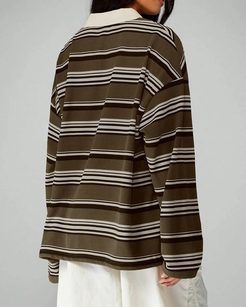 Blouse Rayée Ample Avec Col Et Épaules Descendues