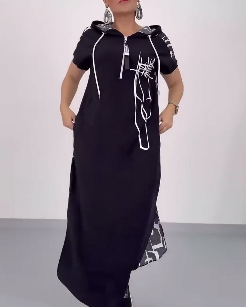 Robe Fermeture Éclair Mi-longue Lâche Contrastée