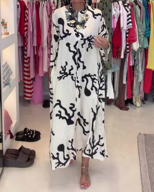 Robe Manches Longues Imprimé Vintage