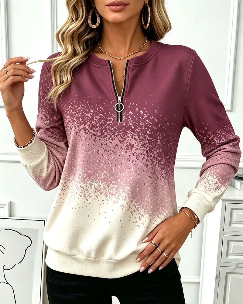 Sweat-Shirt Fermeture Éclair Dégradé Contraste