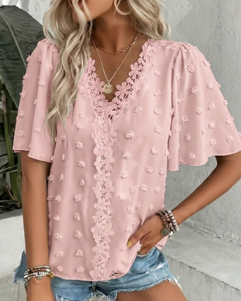 Blouse Jacquard Assemblée Manche Volant