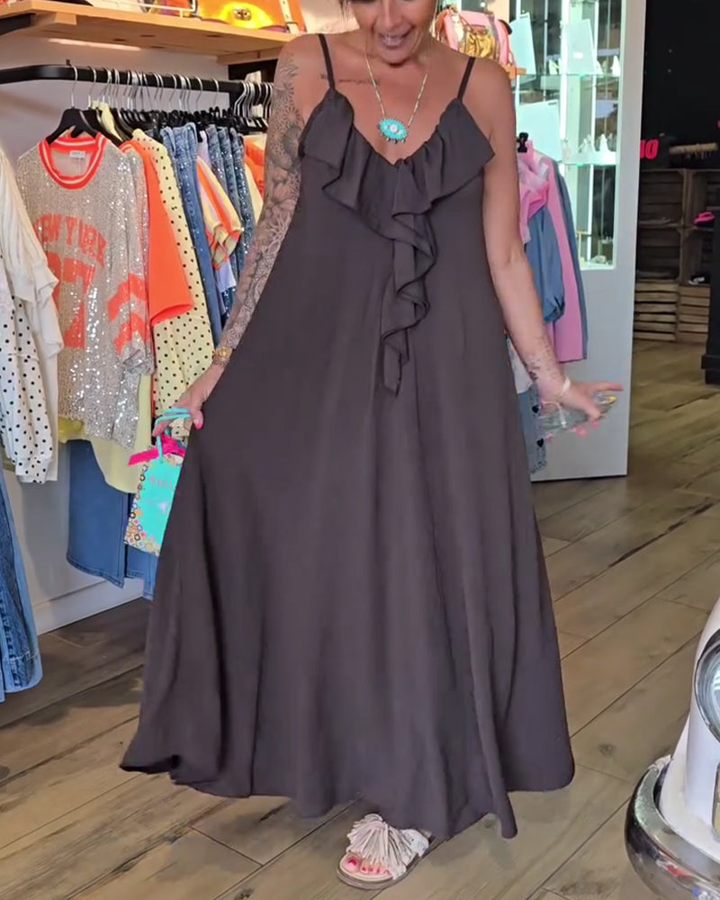 Robes Bretelle Spaghetti Volant A-Ligne
