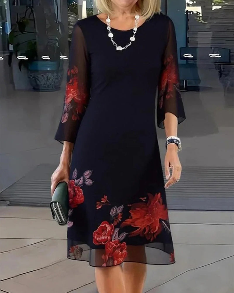 Robe Col Rond Sheer Fleurie Lâche