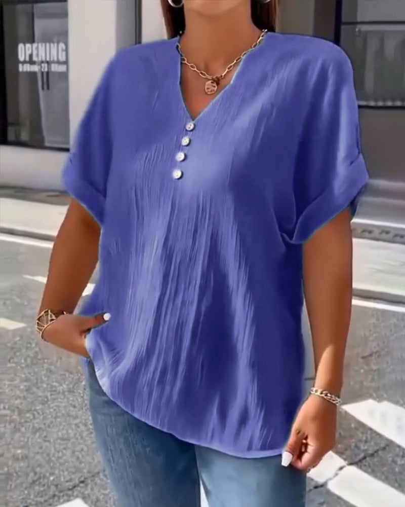 100% Coton T-Shirt Col V Large Texturé