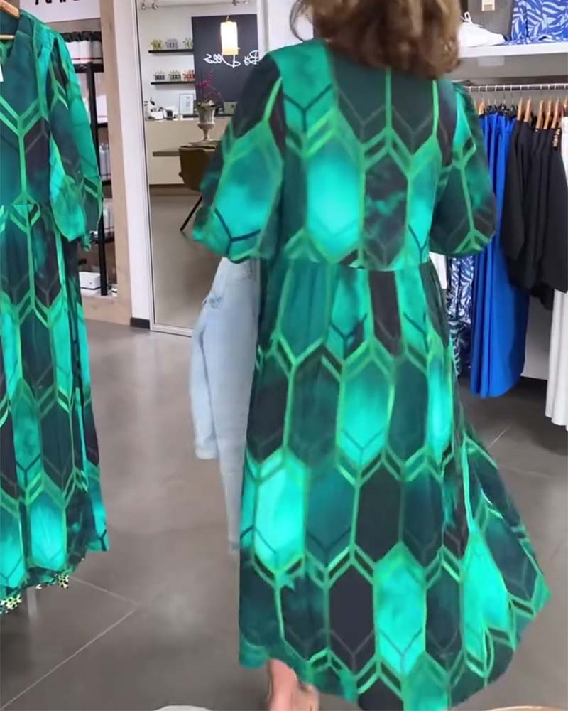 Robe imprimée col V manches trois-quarts