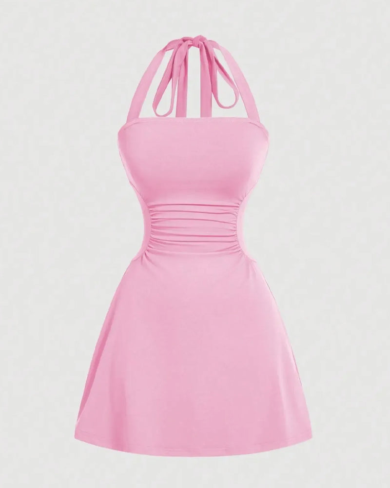 Robe Halterneck Bandage Taille Froncée