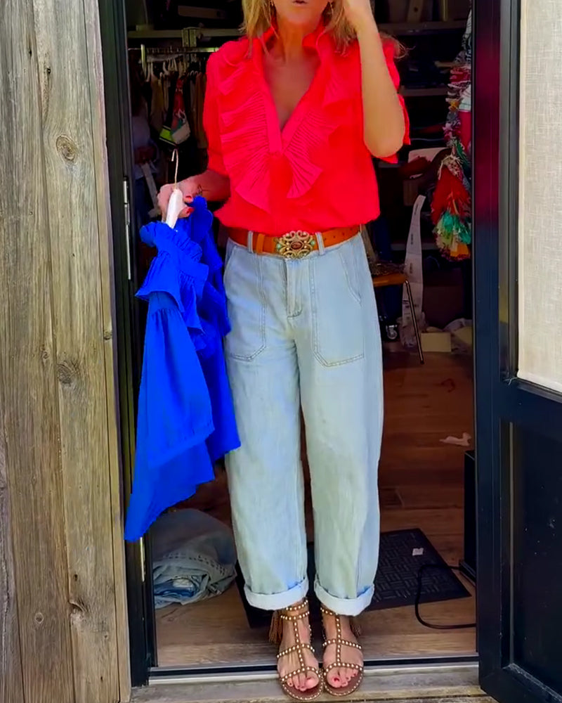 Blouse Décontractée Volant Confort Courte