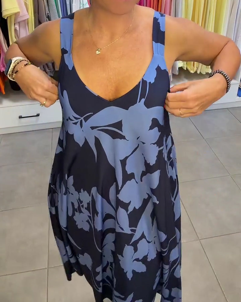 Robe Bretelles Grande Feuille Florale Longue