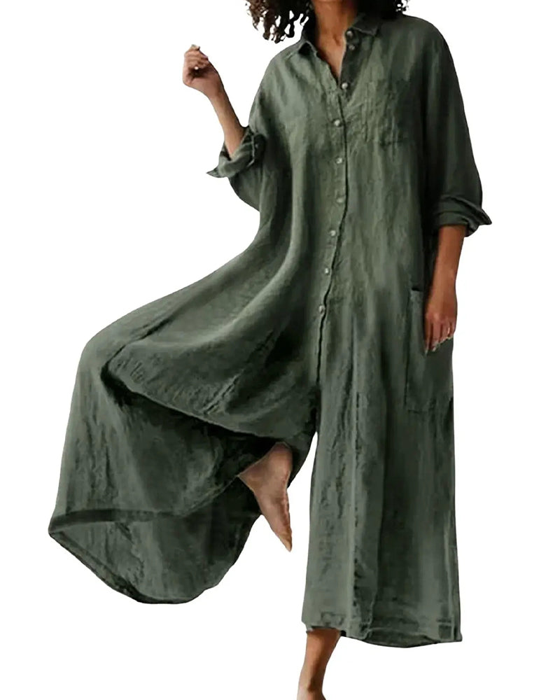 Jumpsuit Revers Lâche Drapé Décontracté