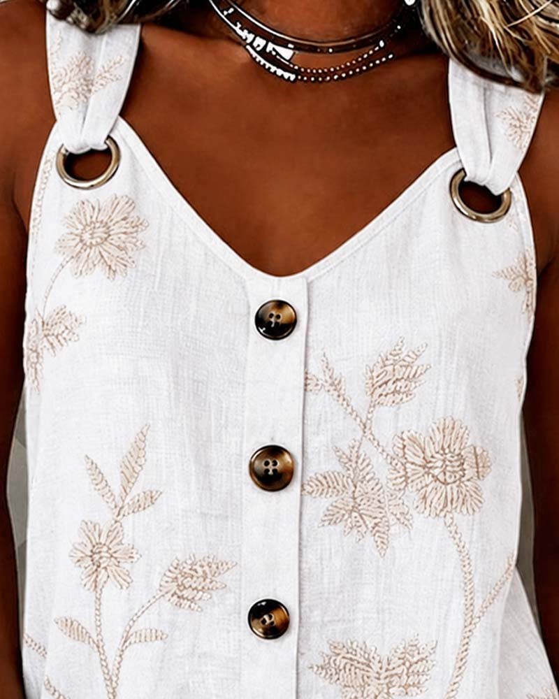 Débardeur Florale Camisole Anneau Métallique