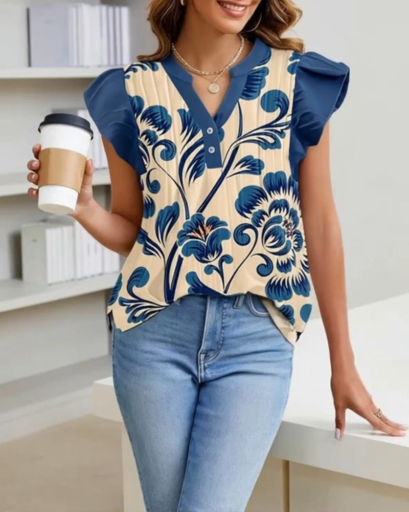 Blouse Imprimé Floral Petite Manche Papillon