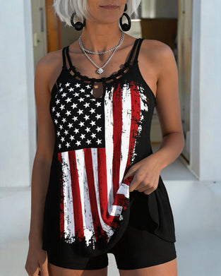 Tankini Drapeau Décontractée Deux Pièces