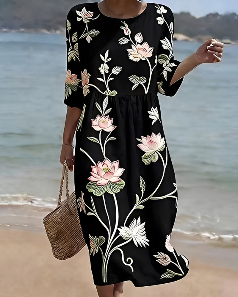 Robe Florale Col Rond