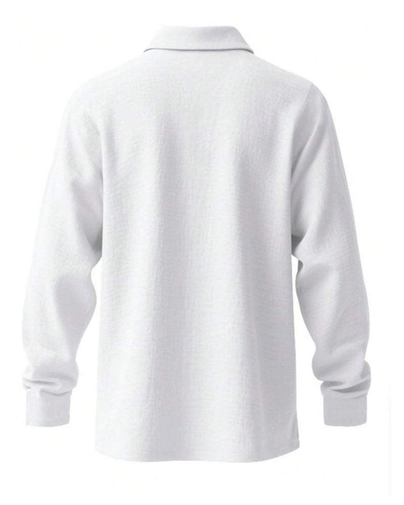 Chemise Homme Légère Coupe Ample Lin Manches Longues Polo