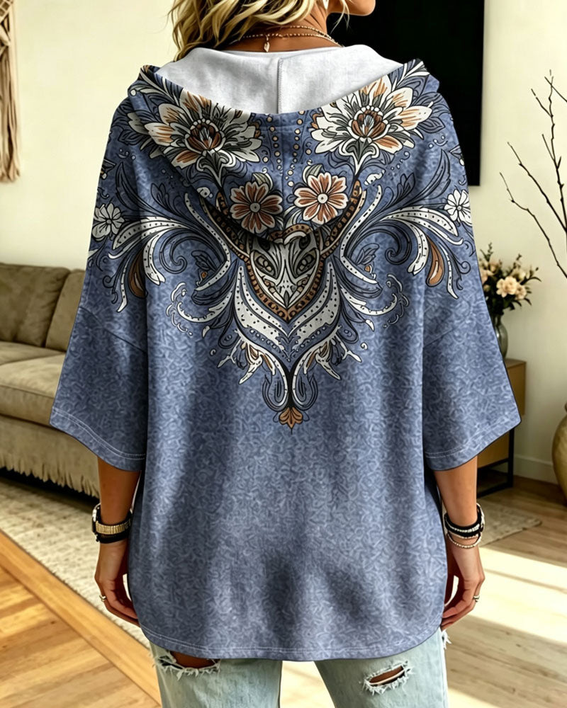 Manteau Style Cape Capuche Imprimé