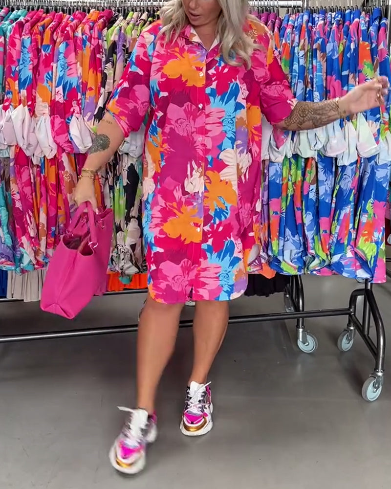 Robe midi à revers imprimé floral coloré