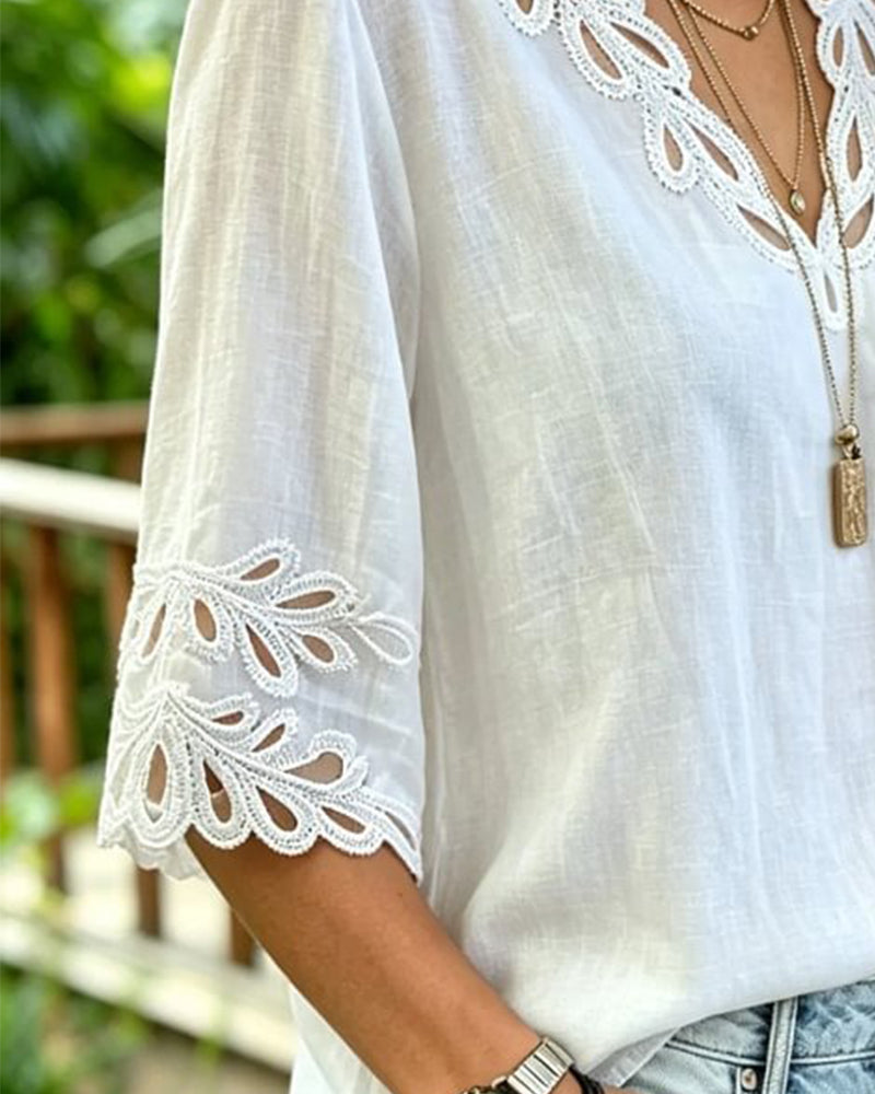 Blouse Évidé Dentelle Col V