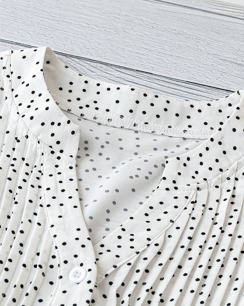 Blouse Manches Volants Col V Pois