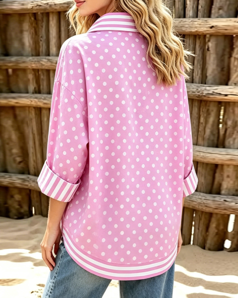 Chemise Revers Demi Patte Rose Patchwork
