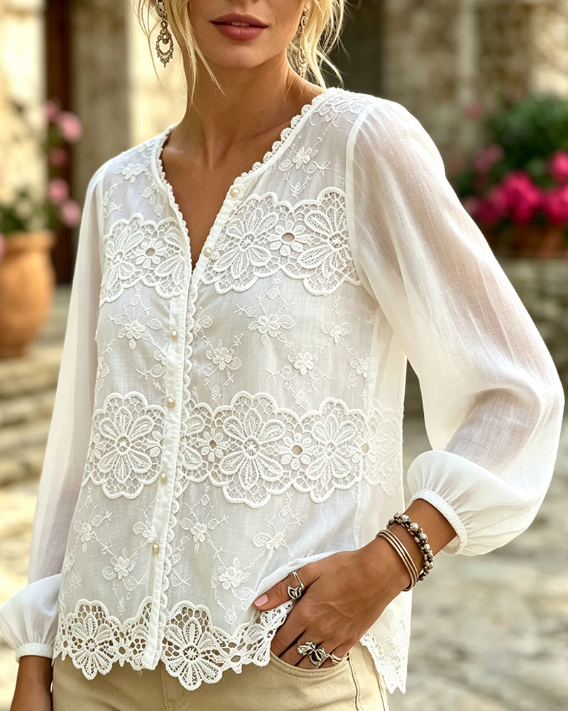 Blouse Découpe Dentelle Garniture