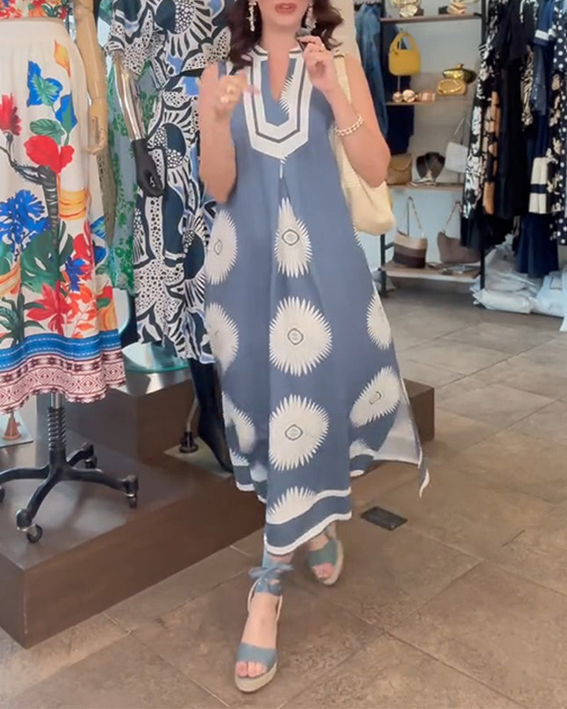 Robe Tournesol Imprimé Sans Manches