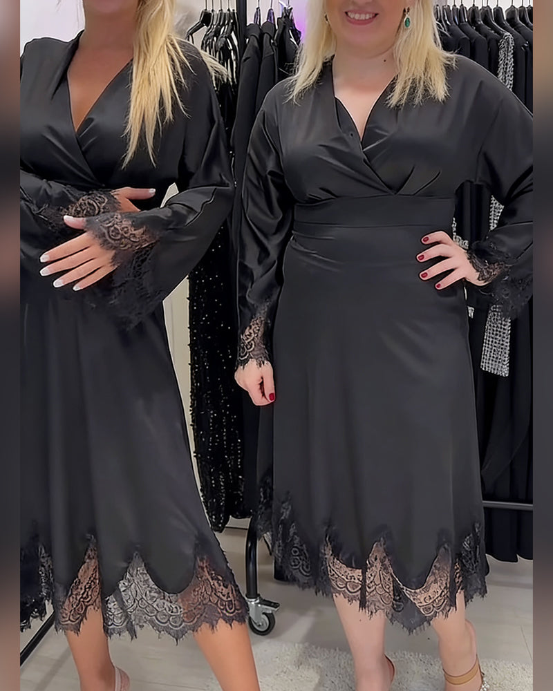 Robe Sexy À Col En V Et Patchwork