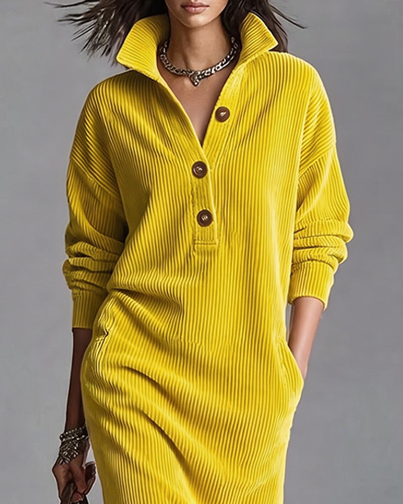 Robe Col Bouton Pochette Rayée