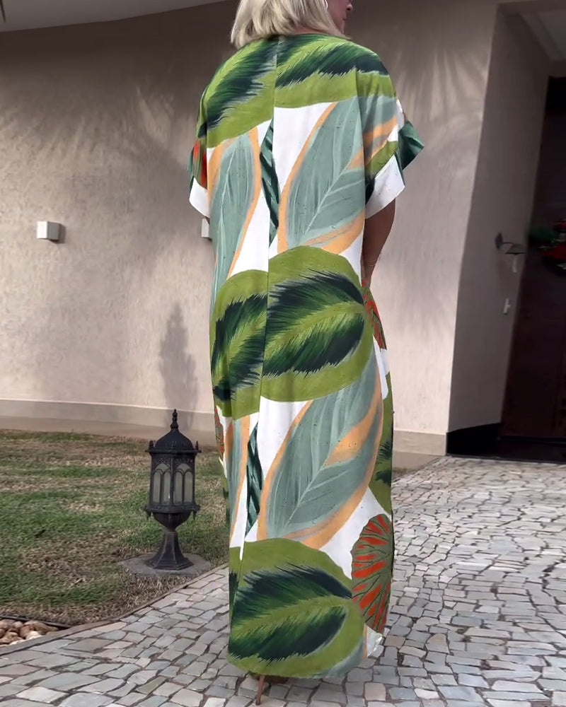 Robe décontractée fendue à manches courtes