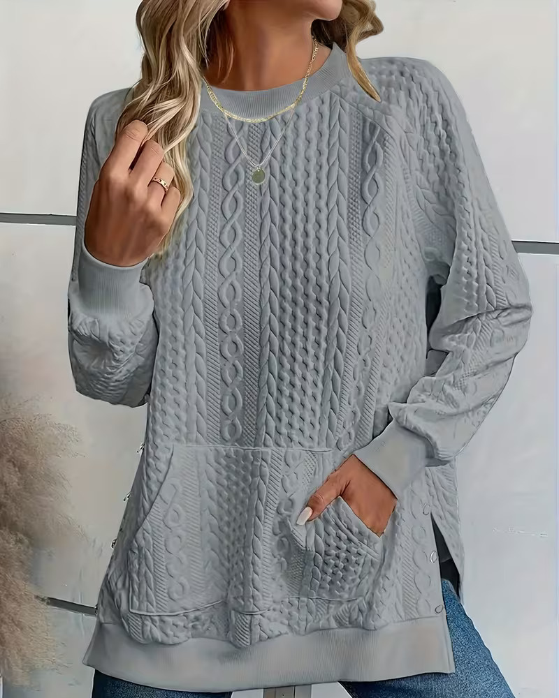 Sweatshirt Col Rond Décontracté Fente Poche