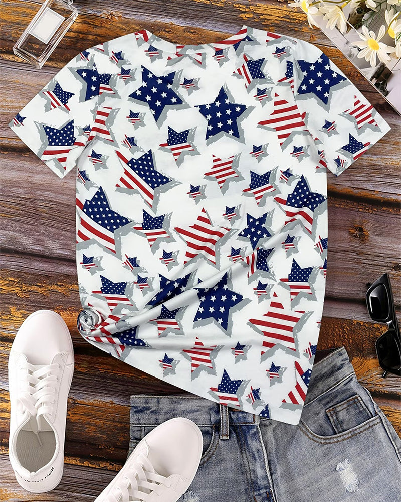 T-Shirts Distressed Drapeau Imprimé Intégral Manches Courtes