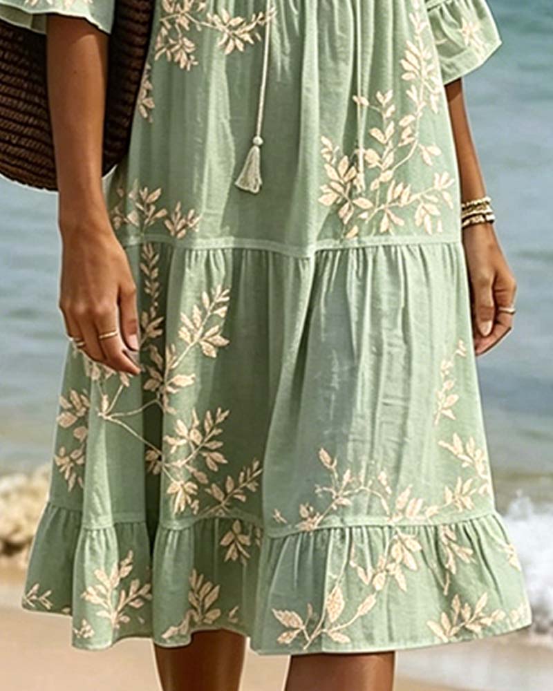 Robe Volant Col En V Attacher Resort