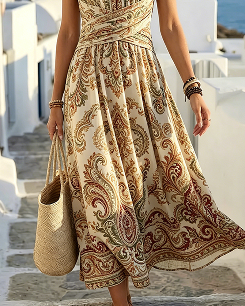 Robe Col Carré Bretelle Spaghetti Vintage Florale