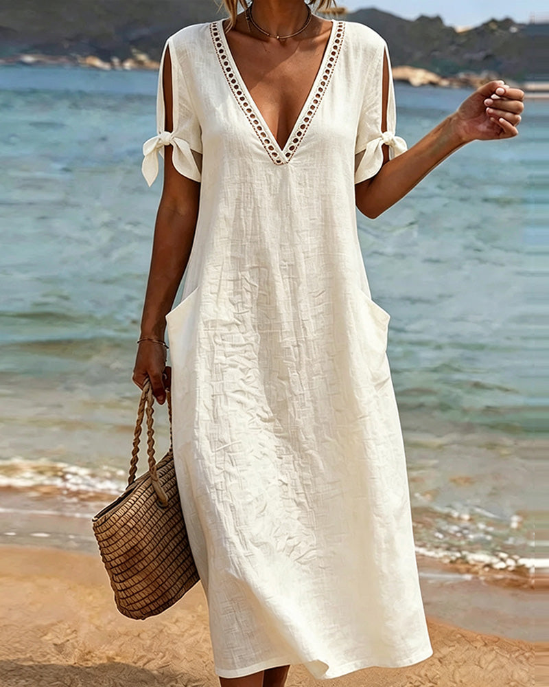 Robe Longue Col V Découpe Au Col Vacances