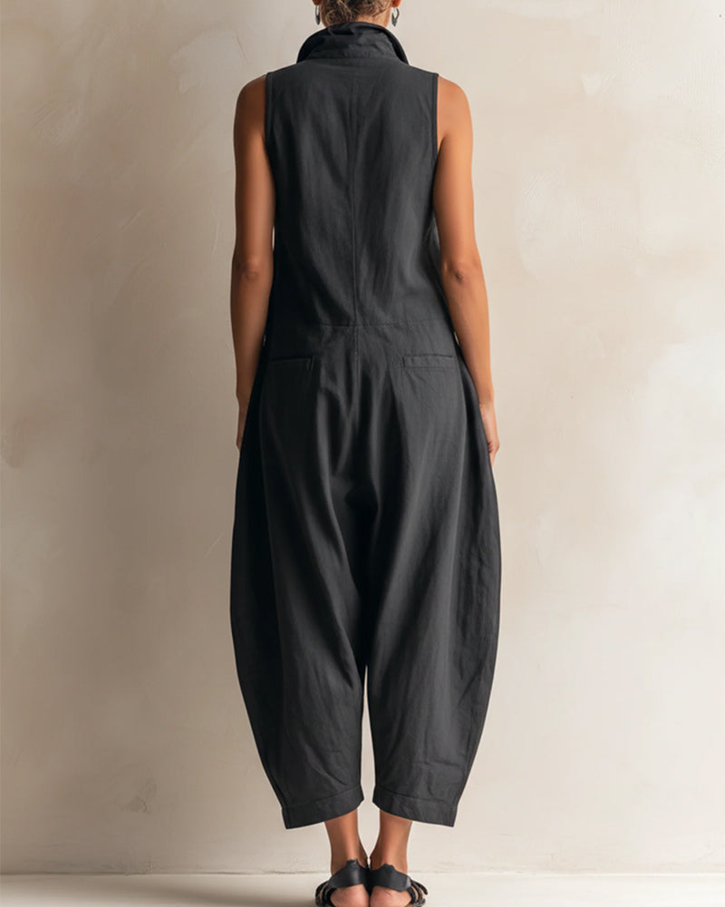 Jumpsuit Revers Sans Manches Poche Cargo