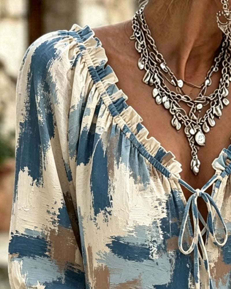 Blouse Décontractée Imprimée Col V