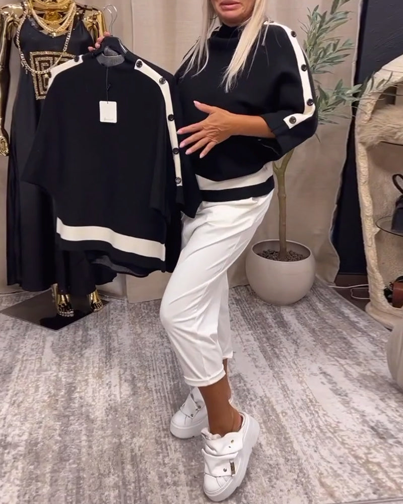 Pull boutonné color block