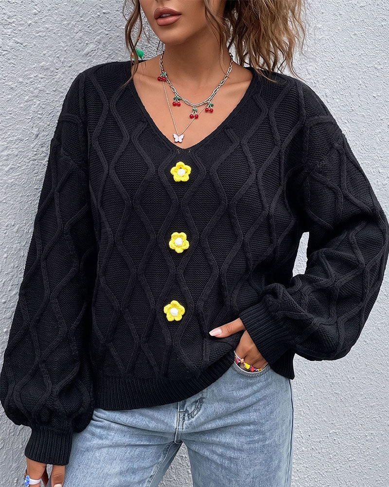 Pullover Manche Lanterne Argyle Mode Tricoté