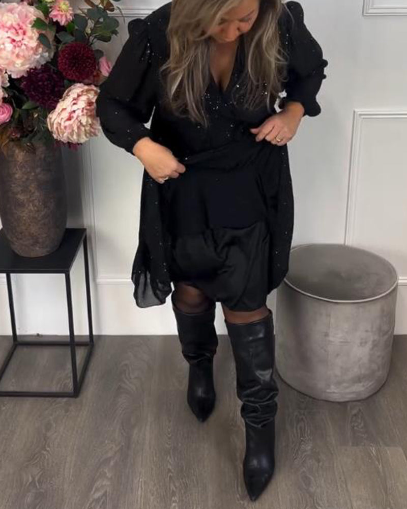 Robe Avec Design à Col V, Détail de Ceinture à Noeud Et Tissu Iridescent