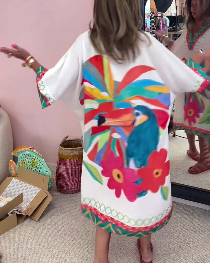 Robe à col en V imprimée Graffiti