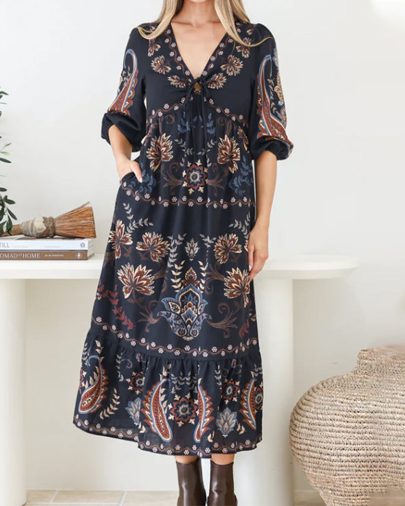 Robe Col V Manche Ballon