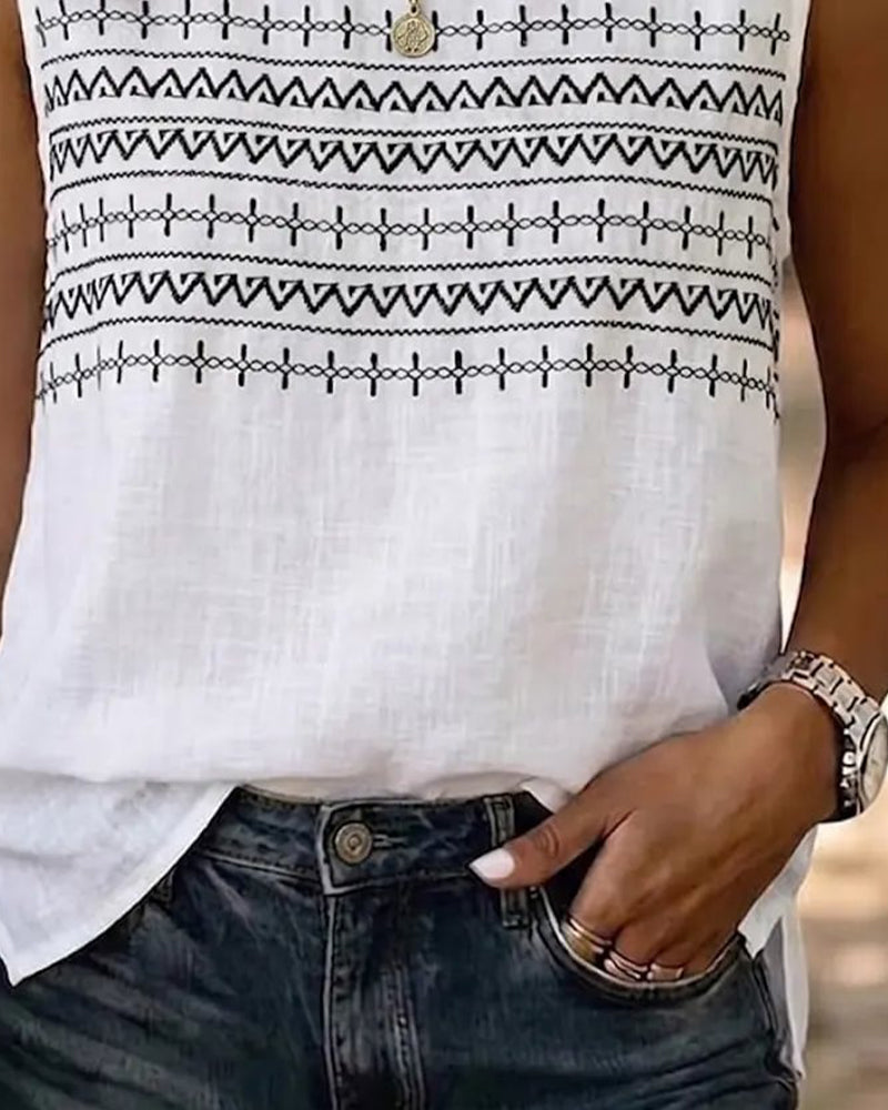 Blouse Ethnique Broderie Sans Manches