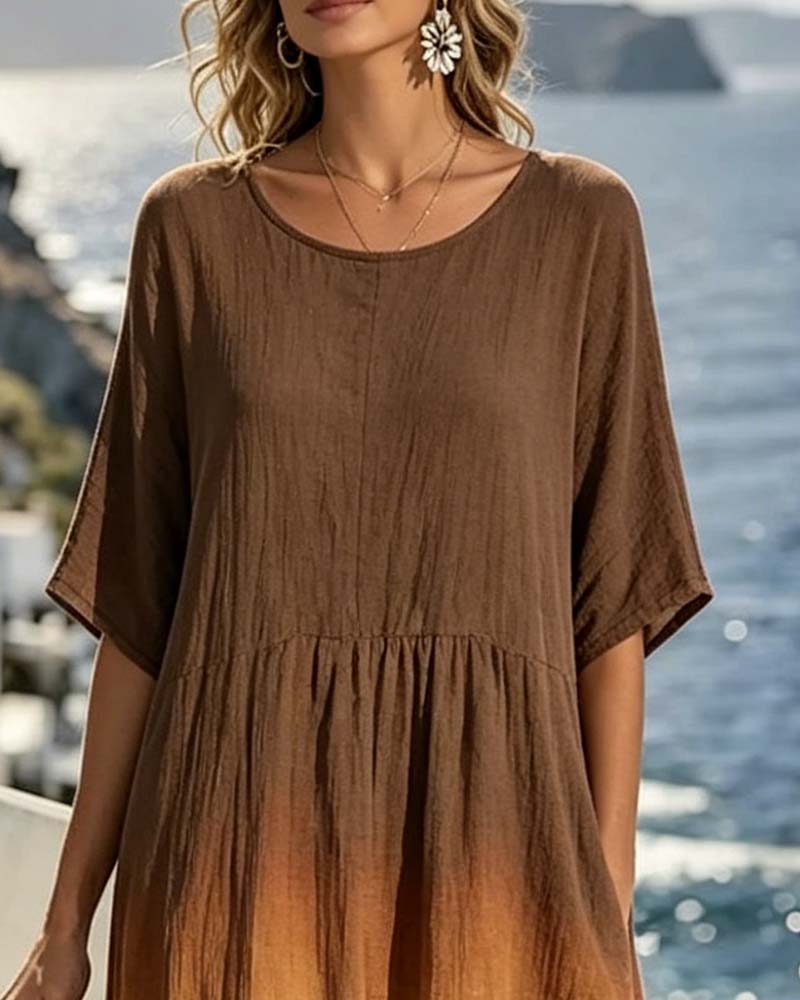 Robe Décontractée Dégradée Manches Mi-Longues