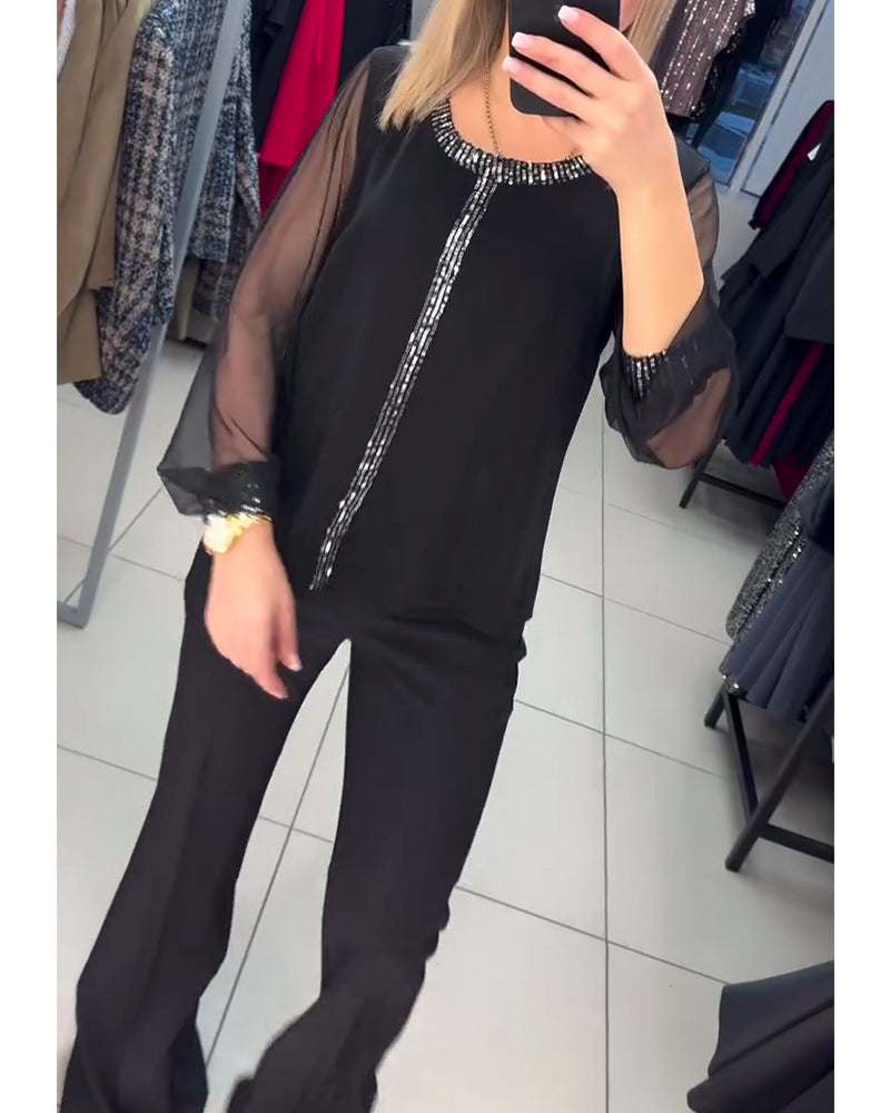 Blouse Avec Panneau De Sequins Et Manches Longues