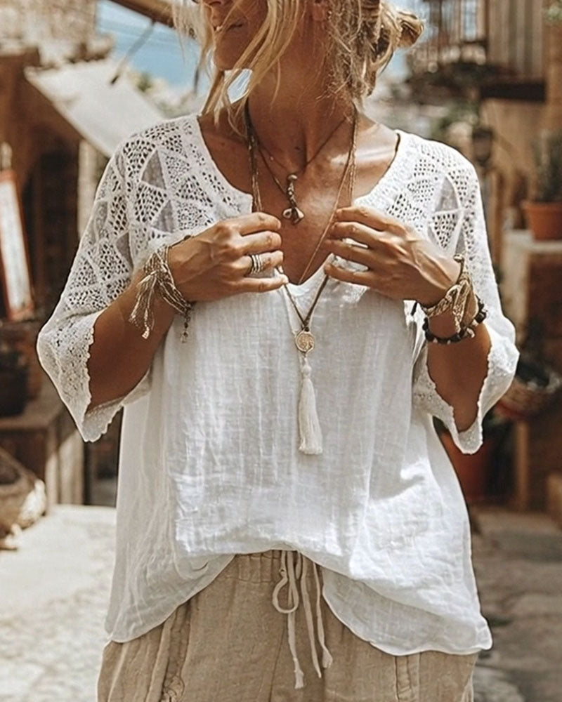 Blouse Unie Panneautée Col V