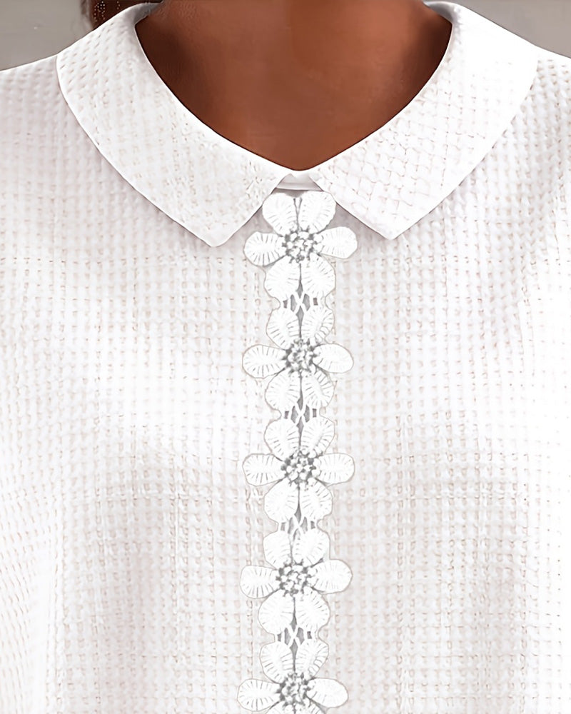 Chemise En Tricot Gaufre Avec Col Fleuri 3D