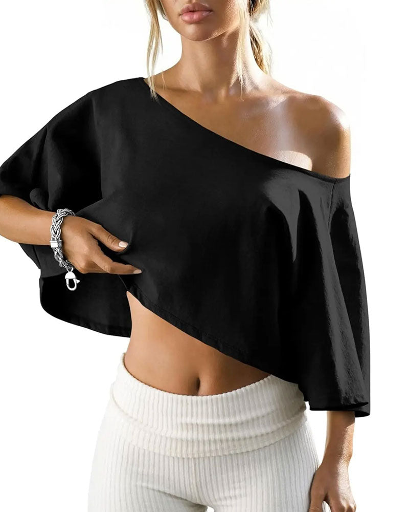 T-Shirt Une Épaule Court Épaules Dégagées