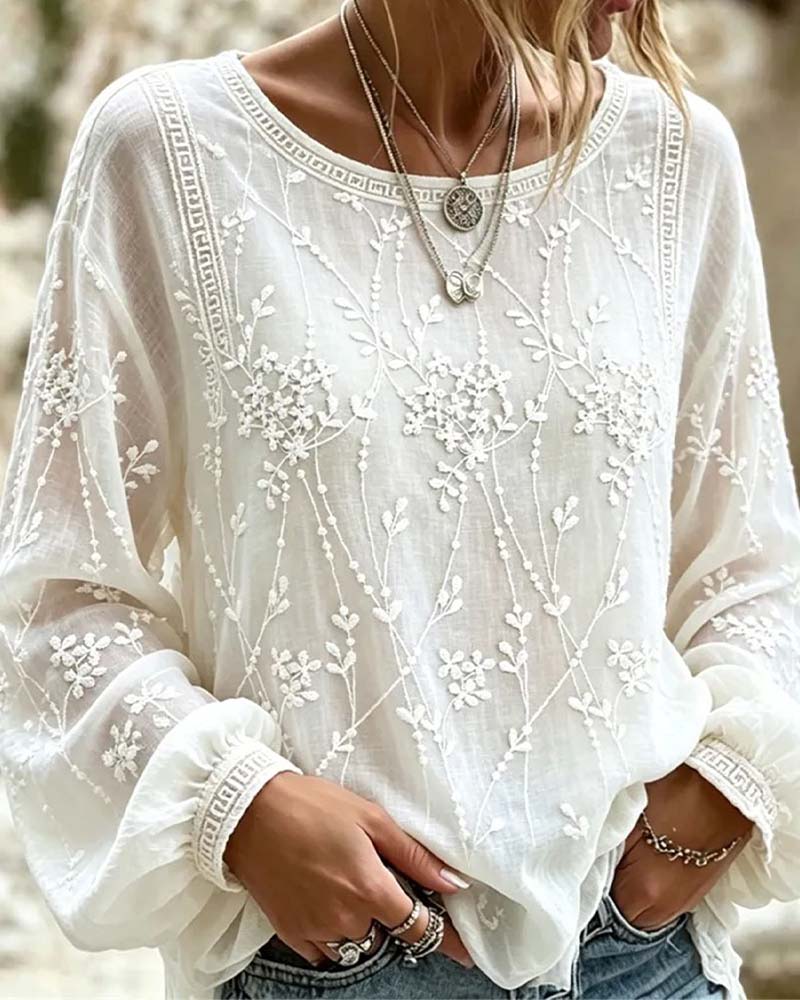 Blouse Fleur Tridimensionnelle Manche Lanterne
